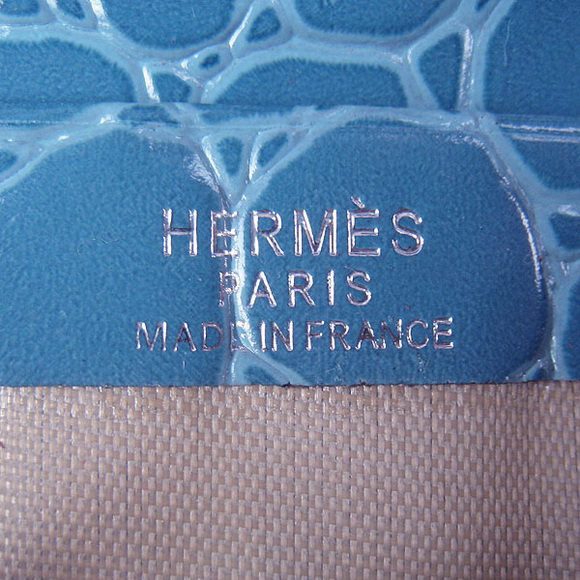 Cheap Replica Hermes Light-Blue Crocodile Veins Wallet H006